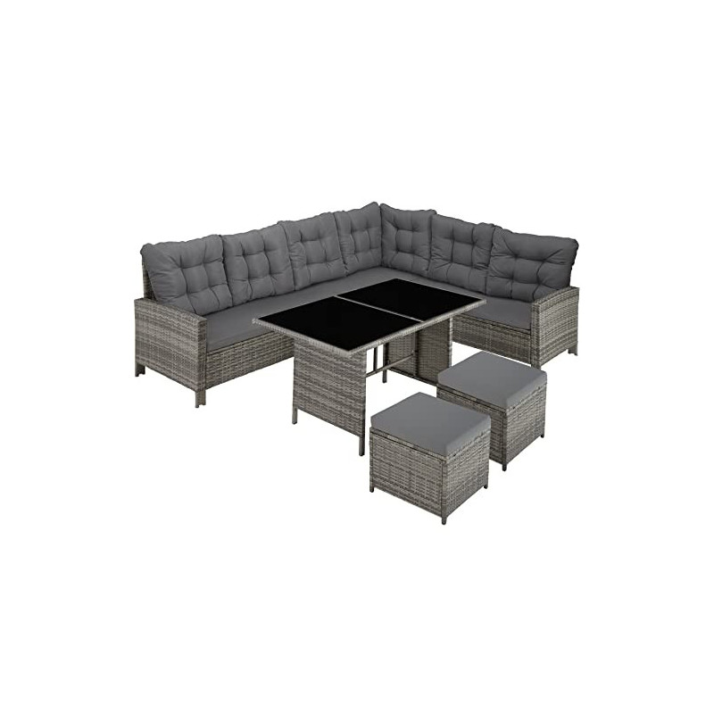 TecTake Polyrattan Lounge Set, Gartenmöbel Set mit Sofa, Hocker + Tisch, Balkon Möbel Outdoor, 5-teilige Sitzgruppe, inkl. Si