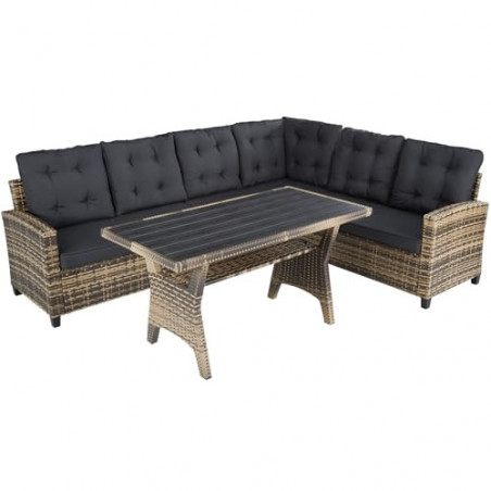 TecTake 800935 Polyrattan Lounge Sitzgruppe für Garten, Balkon und Terrasse, Gartenmöbel Set mit Ecksofa + Esstisch mit Ablag