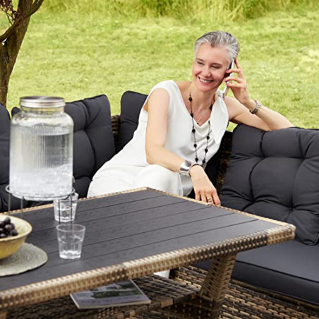 TecTake 800935 Polyrattan Lounge Sitzgruppe für Garten, Balkon und Terrasse, Gartenmöbel Set mit Ecksofa + Esstisch mit Ablag