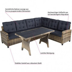 TecTake 800935 Polyrattan Lounge Sitzgruppe für Garten, Balkon und Terrasse, Gartenmöbel Set mit Ecksofa + Esstisch mit Ablag