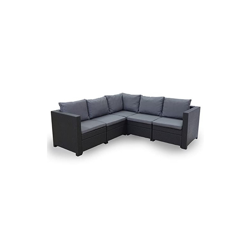 Keter - Rattan Ecksofa Provence Garten Lounge anthrazit | Balkonmöbel Set inkl. bequemen anthraziten Polster | Gartenmöbel Lo Keter - Rattan Ecksofa Provence Garten Lounge anthrazit | Balkonmöbel Set inkl. bequemen anthraziten Polster | Gartenmöbel Lo