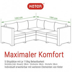 Keter - Rattan Ecksofa Provence Garten Lounge anthrazit | Balkonmöbel Set inkl. bequemen anthraziten Polster | Gartenmöbel Lo