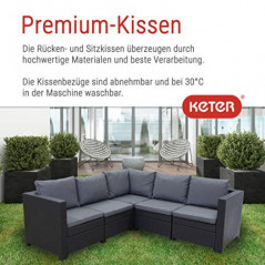 Keter - Rattan Ecksofa Provence Garten Lounge anthrazit | Balkonmöbel Set inkl. bequemen anthraziten Polster | Gartenmöbel Lo