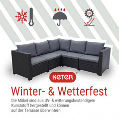 Keter - Rattan Ecksofa Provence Garten Lounge anthrazit | Balkonmöbel Set inkl. bequemen anthraziten Polster | Gartenmöbel Lo