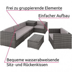 TecTake Polyrattan Sitzgruppe mit Aufbewahrungsbox für Polster, Tisch mit Glasplatte, frei zu gruppierendes Gartenmöbel Set, 