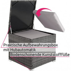 TecTake Polyrattan Sitzgruppe mit Aufbewahrungsbox für Polster, Tisch mit Glasplatte, frei zu gruppierendes Gartenmöbel Set, 