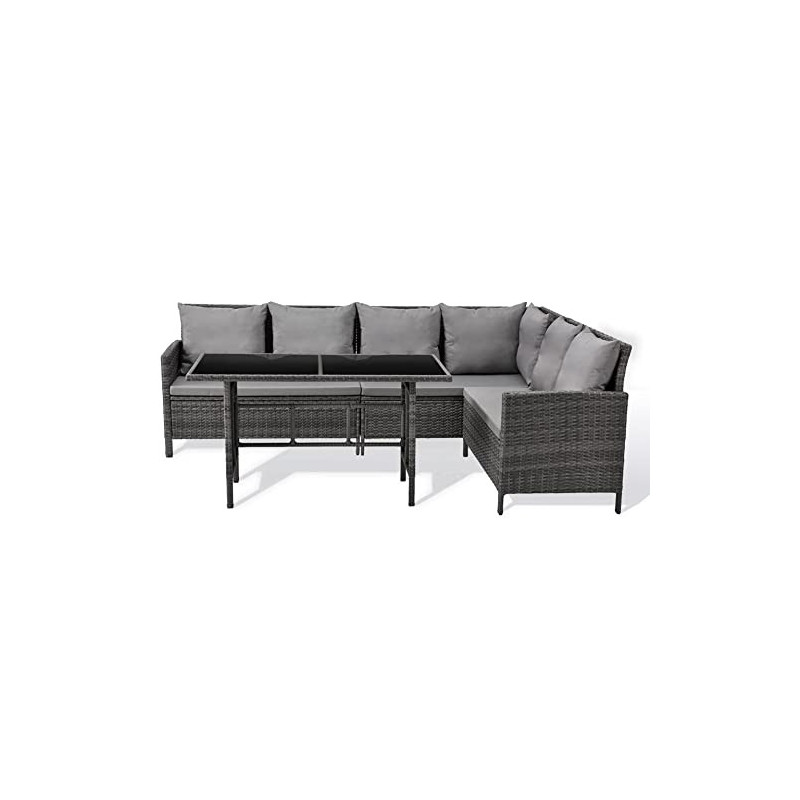 SVITA Madison & Monroe Polyrattan Ecksofa Rattan-Lounge Esstisch Gartenmöbel-Set Sofa Garnitur Couch-Eck  Madison, Grau 