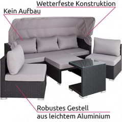 TecTake Rattan Sonneninsel Sitzgruppe, Lounge Möbel Set inkl. Sofa mit Sonnendach, Hocker, Sesseln und Tisch, Outdoor Gartenm