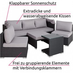 TecTake Rattan Sonneninsel Sitzgruppe, Lounge Möbel Set inkl. Sofa mit Sonnendach, Hocker, Sesseln und Tisch, Outdoor Gartenm