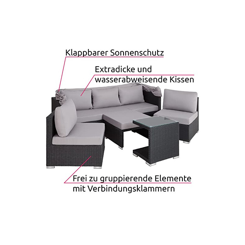 Tectake Rattan Sessel Set Mit Hocker Und Tisch - Premium Gartenmöbel Wetterfest Grau-meliert