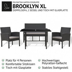 SVITA Brooklyn XL Rattan Garten Möbel Set Essgruppe mit Tisch, 2X Sessel, 2er Sofa Polyrattan Schwarz