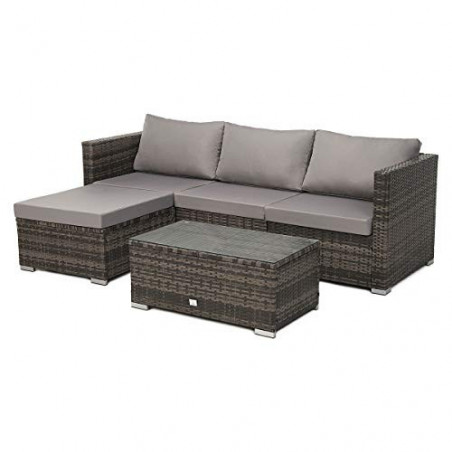 SVITA Queens Poly Rattan Sitzgruppe Couch-Set Ecksofa Sofa-Garnitur Gartenmöbel Lounge Schwarz, Grau oder Braun  Braun 