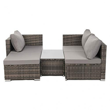 SVITA Queens Poly Rattan Sitzgruppe Couch-Set Ecksofa Sofa-Garnitur Gartenmöbel Lounge Schwarz, Grau oder Braun  Braun 