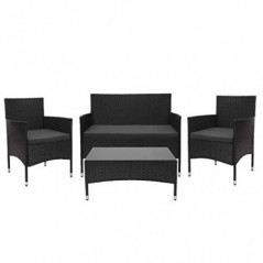 Mendler Poly-Rattan Garnitur HWC-F55, Balkon-/Garten-/Lounge-Set Sofa Sitzgruppe - schwarz, Kissen dunkelgrau