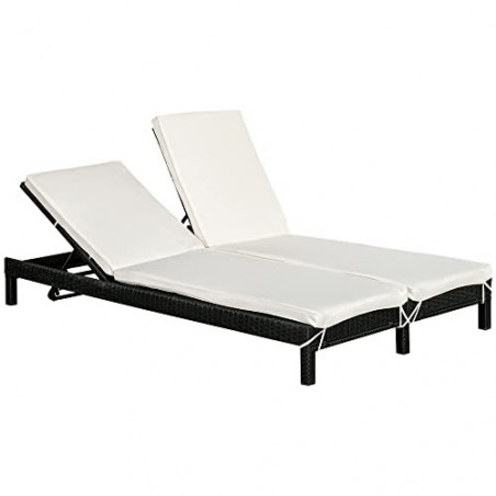 Outsunny Polyrattan Doppelliege Sonnenliege Gartenliege für 2 Personen Relaxliege Luxus Lounge 5-stufige Rückenlehne Metall P