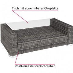 TecTake 800904 Poly Rattan Aluminium Lounge Set, Tisch mit Glasplatte, 2 Bezugsets und 4 Kissen, Sitzgruppe mit Couch, Sessel