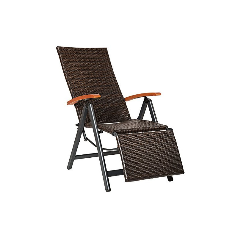 TecTake 800720 Aluminium Poly Rattan Relaxsessel mit Fußablage, klappbar & verstellbar, für Garten, Balkon & Terrasse, Garten