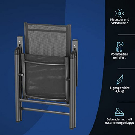 KHG Gartenstuhl Hochlehner Alu Klappstuhl 4er Set, 8-Fach verstellbare Rückenlehne mit Armlehne, Anthrazit Grau wetterfest ro