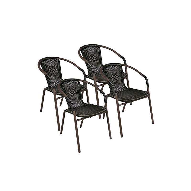 Nexos 4er Set Bistrostuhl Stapelstuhl Balkonstuhl Poly Rattan Gartenstuhl Terrasse Stuhl braun