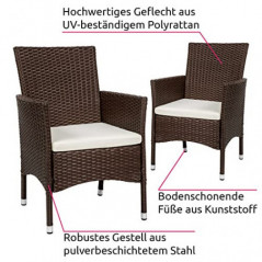 TecTake 404550 2er Set Poly Rattan Gartenstuhl inkl. Kissen und 2 Bezugssets & Edelstahlschrauben, braun/beige