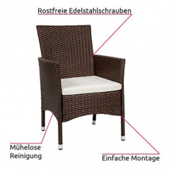 TecTake 404550 2er Set Poly Rattan Gartenstuhl inkl. Kissen und 2 Bezugssets & Edelstahlschrauben, braun/beige