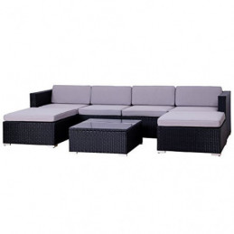 SVITA Lugano Garten-Lounge Poly-Rattan Balkon-Set Rattan-Lounge Gartenmöbel Couch-Set Schwarz