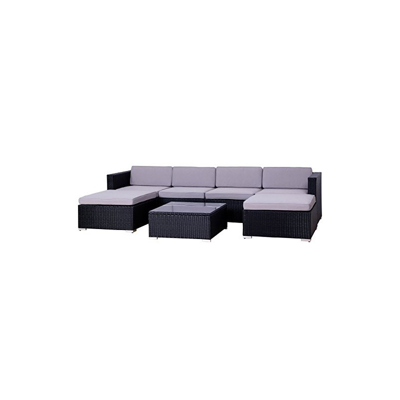 SVITA Lugano Garten-Lounge Poly-Rattan Balkon-Set Rattan-Lounge Gartenmöbel Couch-Set Schwarz