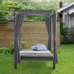 Juskys Doppel Loungebett Kreta - Gartenliege für 2 Personen - Dach & Rückenlehne verstellbar - Sonnenliege für Terrasse, Gart