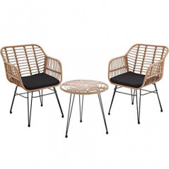 TecTake 800802 Rattan Sitzgruppe für 2 Personen, 3-TLG. Bistroset, Balkonset mit 2 Stühlen + Tisch, kleine Lounge für Garten 