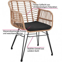 TecTake 800802 Rattan Sitzgruppe für 2 Personen, 3-TLG. Bistroset, Balkonset mit 2 Stühlen + Tisch, kleine Lounge für Garten 