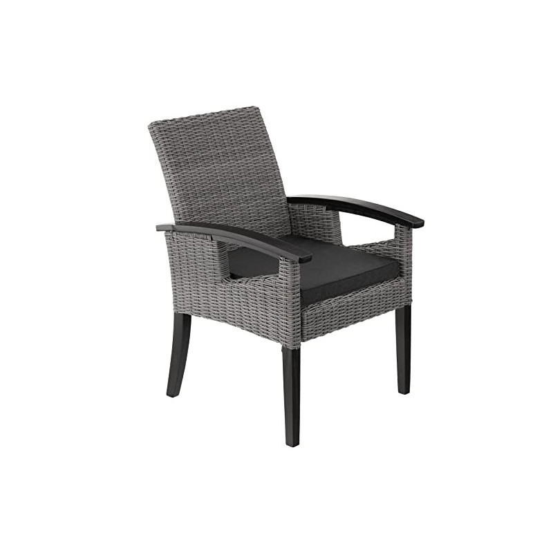 TecTake Alu Rattan Stuhl mit Armlehnen und Beinen aus Massivholz, wetterfest und UV-beständig, Rattanstuhl für Garten, Terras TecTake Alu Rattan Stuhl mit Armlehnen und Beinen aus Massivholz, wetterfest und UV-beständig, Rattanstuhl für Garten, Terras