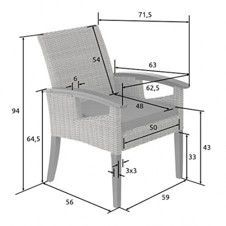 TecTake Alu Rattan Stuhl mit Armlehnen und Beinen aus Massivholz, wetterfest und UV-beständig, Rattanstuhl für Garten, Terras