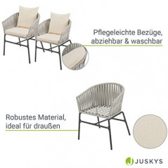 Juskys Rope Gartenstühle 2er Set wetterfest - bis 160 kg belastbar - Sitz- & Rückenkissen aus Polyester - 2 Stühle aus Stahl 