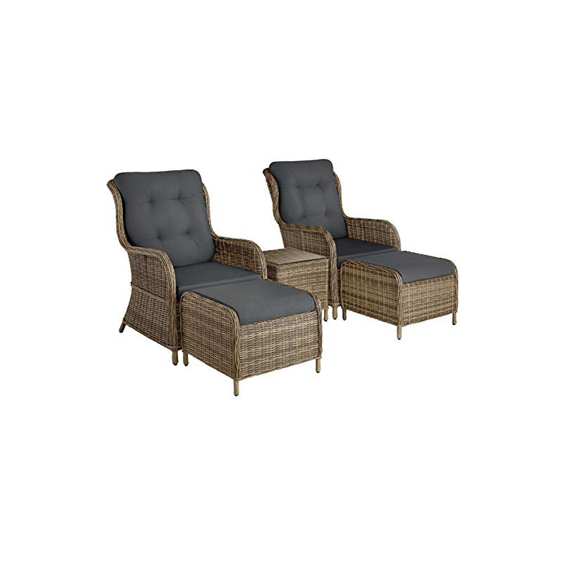 TecTake 800759 Alu Relaxsessel für Garten, Terrasse und Balkon, Poly Rattan Sessel, Garten Set bestehend aus Sessel, Hocker +