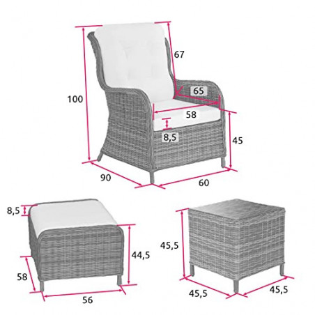 TecTake 800759 Alu Relaxsessel für Garten, Terrasse und Balkon, Poly Rattan Sessel, Garten Set bestehend aus Sessel, Hocker +