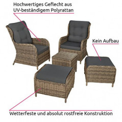 TecTake 800759 Alu Relaxsessel für Garten, Terrasse und Balkon, Poly Rattan Sessel, Garten Set bestehend aus Sessel, Hocker +