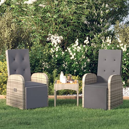 Hommdiy Garten-Liegestühle mit Kissen 2er Gartensessel Gartenstühle Grau Poly Rattan