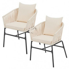 Juskys Rope Gartenstühle 2er Set wetterfest - bis 160 kg belastbar - Sitz- & Rückenkissen aus Polyester - 2 Stühle aus Stahl 