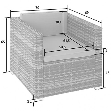 TecTake Rattansessel Outdoor, Gartensessel mit Armlehnen, 70 x 69 x 65 cm, Rattan Lounge Stuhl für Garten Terrasse Balkon, Wa