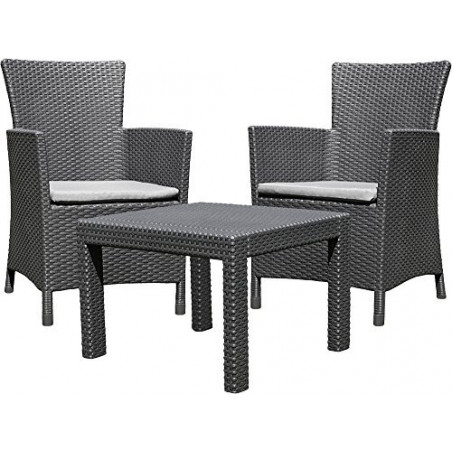 Allibert by Keter Lounge Set Rosario Balcony 2x Sessel und 1x Tisch, Rattanoptik, Kunststoff, graphit inkl. Sitzkissen, perfe