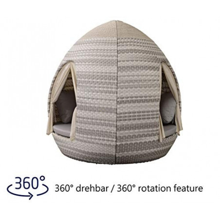 Egg Daybed mit Vorhängen - 360° Drehtechnik Sonnenliege  Harkers Island Wash Duo 24 Weaving 