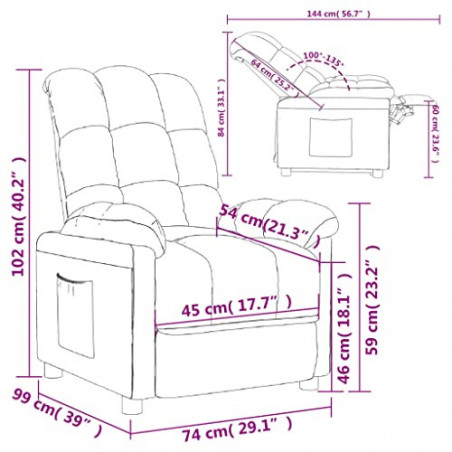vidaXL Relaxsessel, Sessel Verstellbare Rückenlehne Fußstütze, Fernsehsessel mit Liegefunktion, Liegesessel Polstersessel, Du