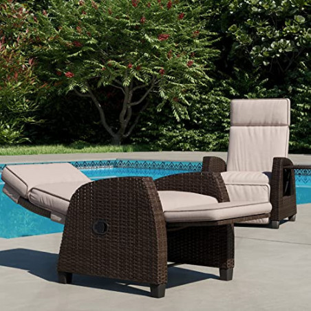 Grand patio Relaxliege Liegesessel mit Sitzkissen, Aluminiumgestell, Gartensessel Verstellbare Rückenlehne, Rattan Sonnenlieg