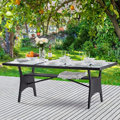 Casaria Polyrattan Gartentisch 190x90x74 cm mit Ablage Sicherheits Glasplatte Höhenverstellbar Wetterfest Garten Terrasse Ess