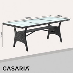 Casaria Polyrattan Gartentisch 190x90x74 cm mit Ablage Sicherheits Glasplatte Höhenverstellbar Wetterfest Garten Terrasse Ess