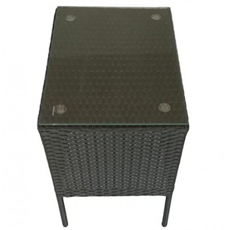 KMH Polyrattan Beistelltisch schwarz der Serie HOLME - Moderne Gartenmöbel Polyrattan - Tisch mit Glasplatte - 50 x 35 x 52 c
