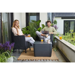 Allibert by Keter Gartentisch Luzon Plus flat wicker, graphit, Deckel abnehmbar, mit Stauraum, Kunststoff, flache Rattanoptik