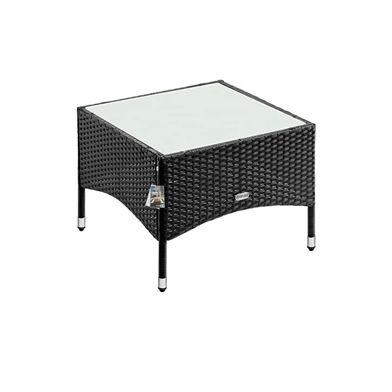 Casaria Polyrattan Beistelltisch 58x58x42 cm Höhenverstellbare Füße 5mm Sicherheitsglas Wetterfest Gartentisch Balkontisch Ka