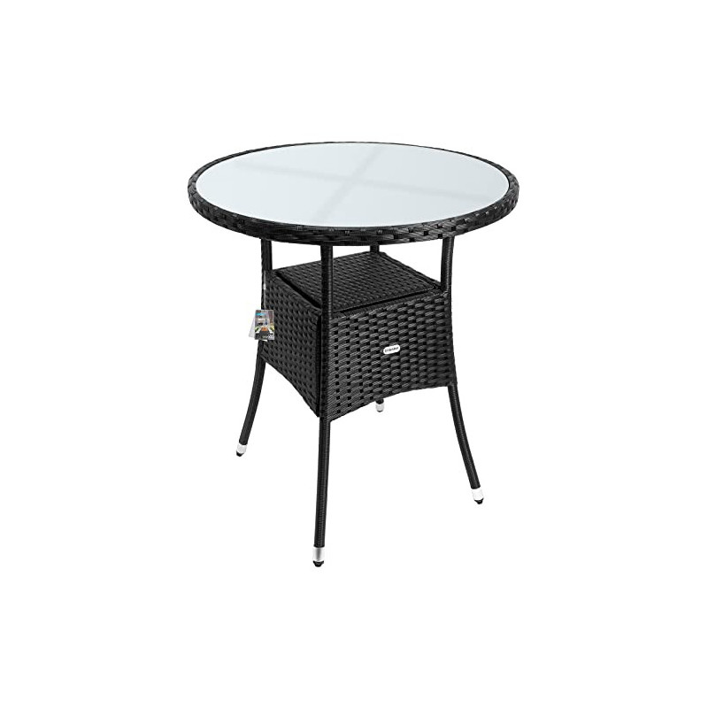 Casaria Polyrattan Gartentisch 60cm Rund 5mm Sicherheitsglas Höhenverstellbar 80kg Belastbarkeit Wetterfest Terrasse Balkon B