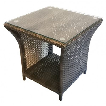 KMH Polyrattan Beistelltisch braun der Serie TJORBEN - Moderne Gartenmöbel Polyrattan - quadratischer Tisch mit Glasplatte - 